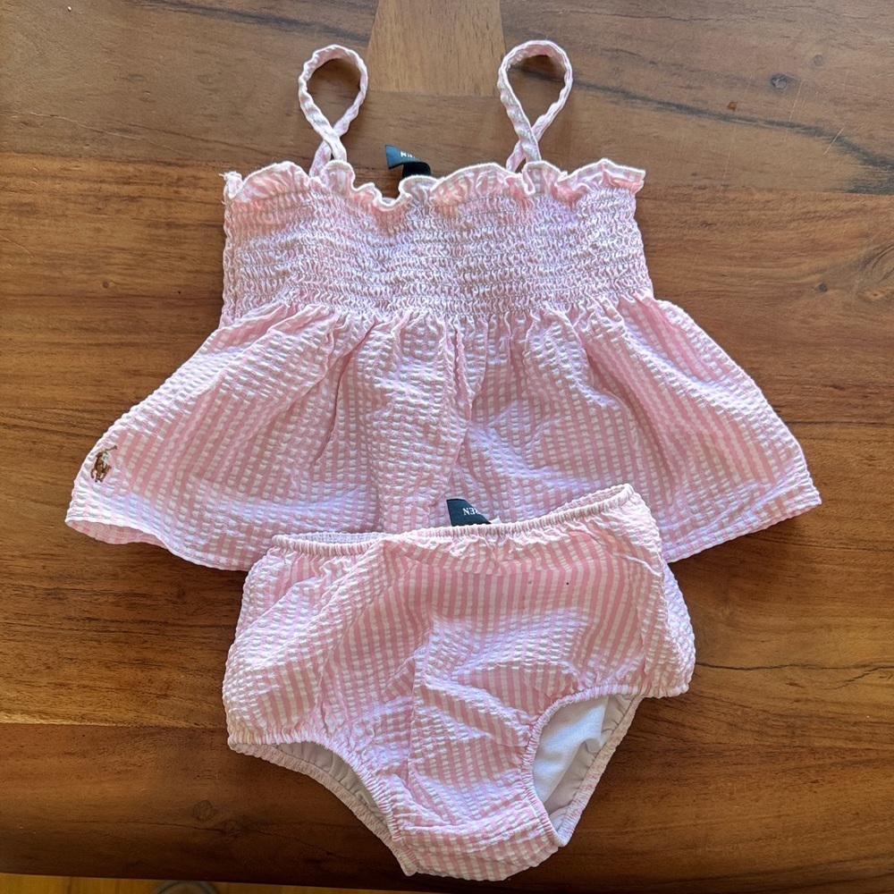 Ralph Lauren Pink Striped Baby Swimsuit